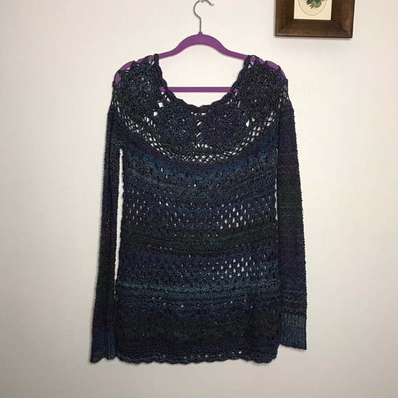 Free People Blue Knit Tunic Top M - Picture 3 of 5